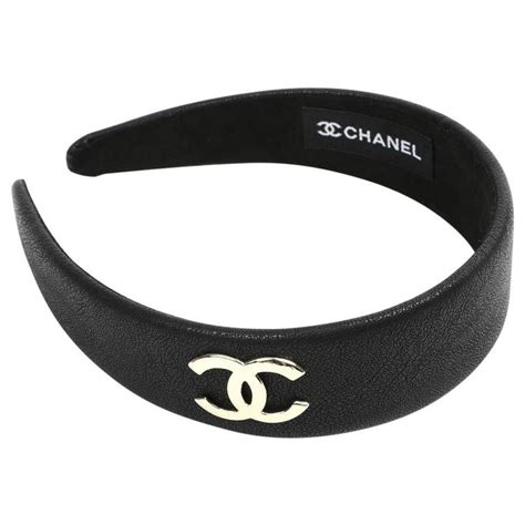 chanel black leather headband